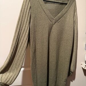 V-Neck Olive Knit Sweater Dress